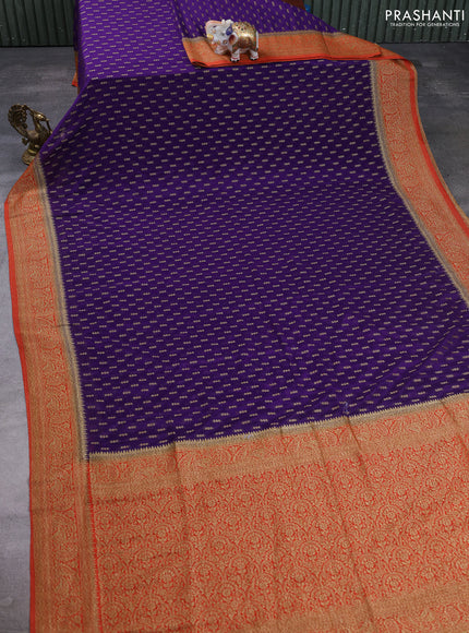 Banarasi semi crepe saree violet and orange with allover thread & zari woven buttas and woven border