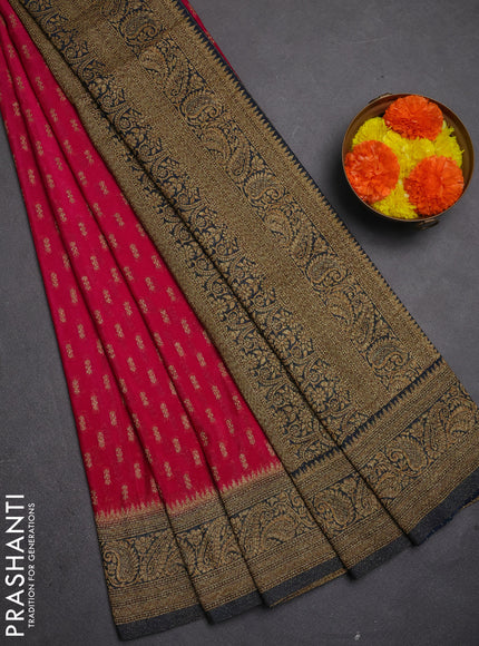 Banarasi semi crepe saree rani pink and peacock blue with allover thread & zari woven buttas and woven border