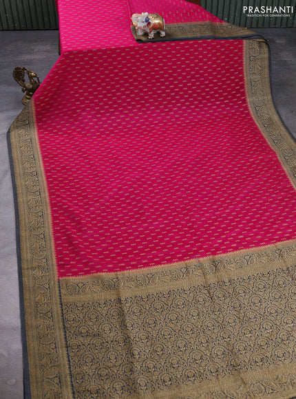 Banarasi semi crepe saree rani pink and peacock blue with allover thread & zari woven buttas and woven border