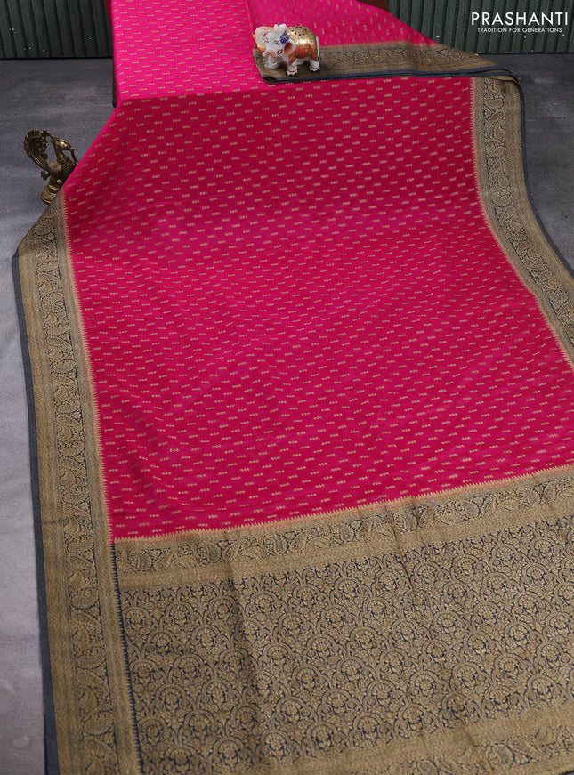 Banarasi semi crepe saree rani pink and peacock blue with allover thread & zari woven buttas and woven border