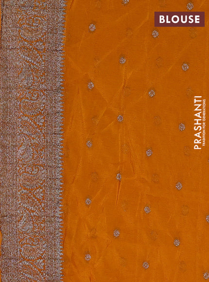 Banarasi semi crepe saree bottle green and mustard yellow with allover thread & zari woven buttas and woven border