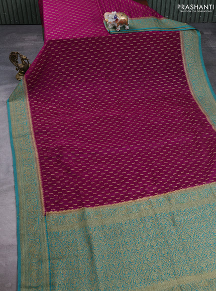 Banarasi semi crepe saree purple and teal green with allover thread & zari woven buttas and woven border