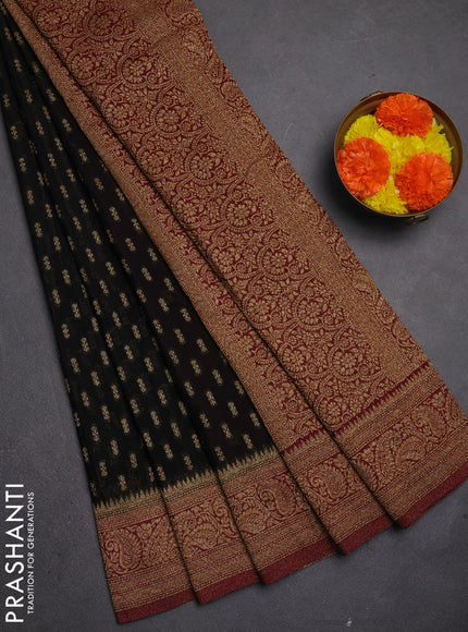 Banarasi semi crepe saree black and wine shade with allover thread & zari woven buttas and woven border