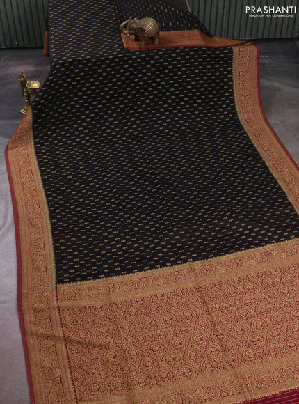 Banarasi semi crepe saree black and wine shade with allover thread & zari woven buttas and woven border