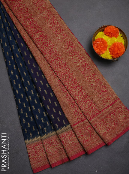 Banarasi semi crepe saree peacock blue and pink with allover thread & zari woven buttas and woven border
