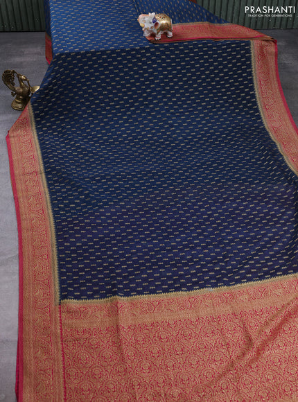 Banarasi semi crepe saree peacock blue and pink with allover thread & zari woven buttas and woven border