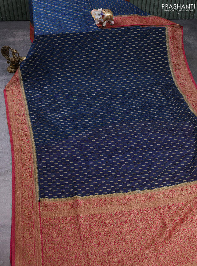 Banarasi semi crepe saree peacock blue and pink with allover thread & zari woven buttas and woven border