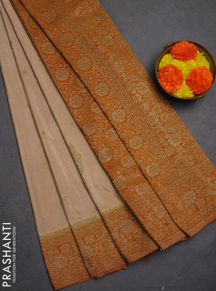 Banarasi semi crepe saree beige and dark mustard with allover thread & zari woven buttas and woven border
