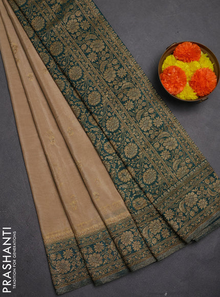Banarasi semi crepe saree beige and peacock green with allover thread & zari woven buttas and woven border