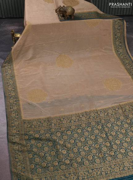 Banarasi semi crepe saree beige and peacock green with allover thread & zari woven buttas and woven border