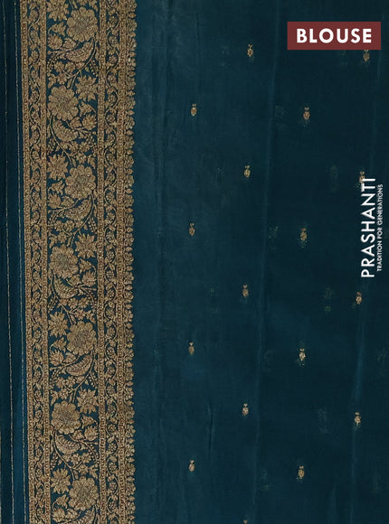 Banarasi semi crepe saree beige and peacock green with allover thread & zari woven buttas and woven border