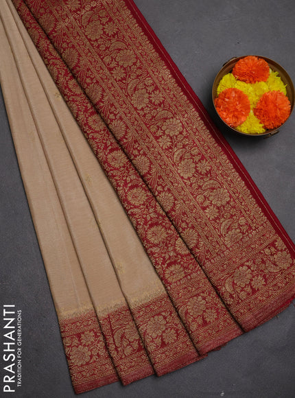 Banarasi semi crepe saree beige and maroon with allover thread & zari woven buttas and woven border
