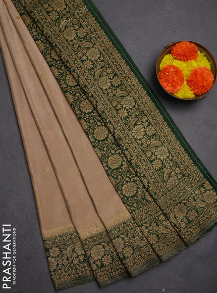 Banarasi semi crepe saree beige and green with allover thread & zari woven buttas and woven border
