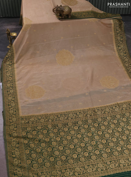 Banarasi semi crepe saree beige and green with allover thread & zari woven buttas and woven border