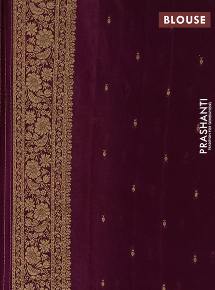 Banarasi semi crepe saree beige and deep purple with allover thread & zari woven buttas and woven border