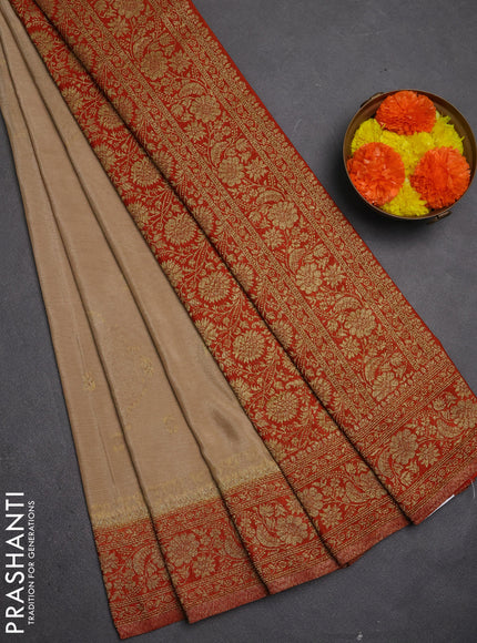 Banarasi semi crepe saree beige and rustic orange with allover thread & zari woven buttas and woven border