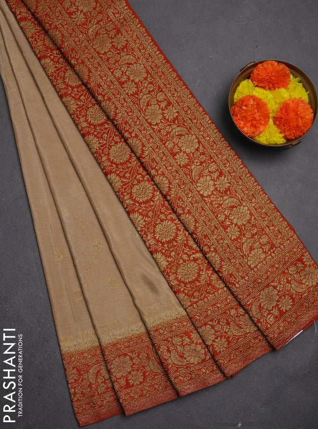 Banarasi semi crepe saree beige and rustic orange with allover thread & zari woven buttas and woven border