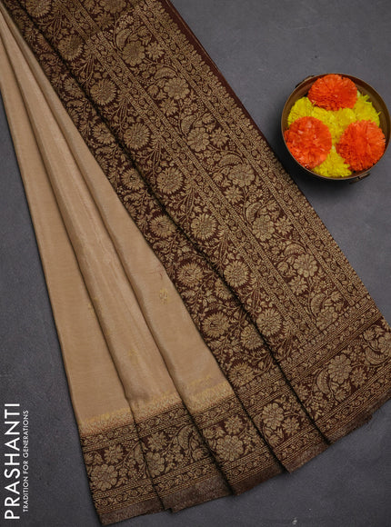 Banarasi semi crepe saree beige and coffee brown with allover thread & zari woven buttas and woven border