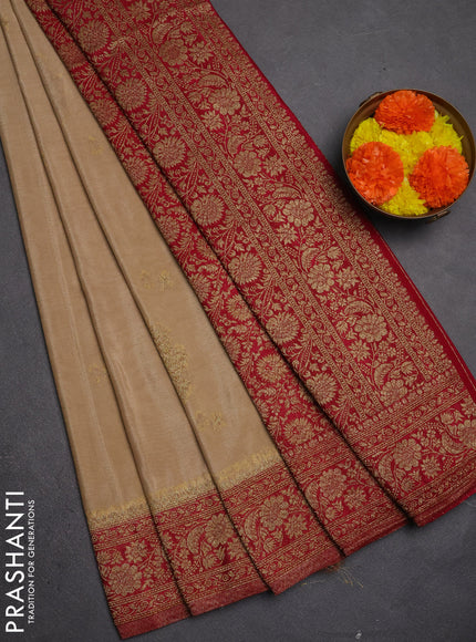 Banarasi semi crepe saree beige and dark pink with allover thread & zari woven buttas and woven border