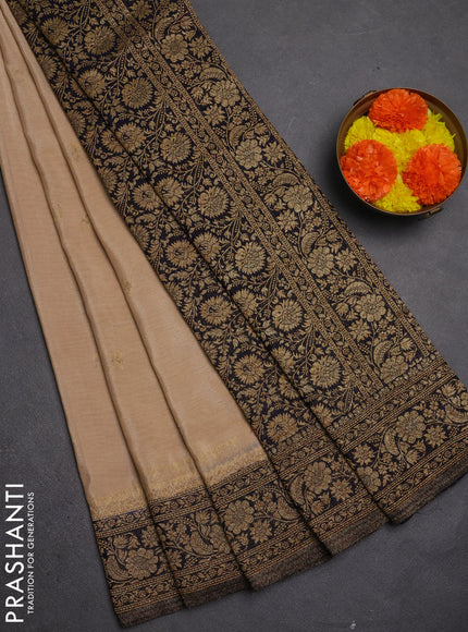 Banarasi semi crepe saree beige and navy blue with allover thread & zari woven buttas and woven border