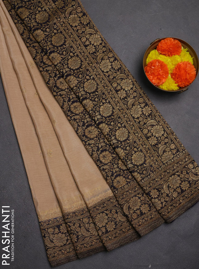 Banarasi semi crepe saree beige and navy blue with allover thread & zari woven buttas and woven border