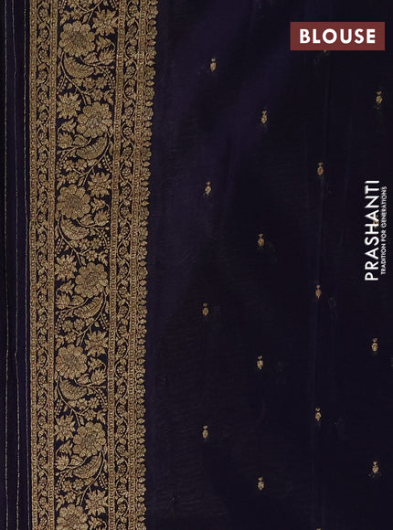 Banarasi semi crepe saree beige and navy blue with allover thread & zari woven buttas and woven border