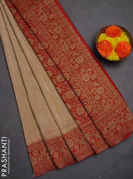 Banarasi semi crepe saree beige and red with allover thread & zari woven buttas and woven border