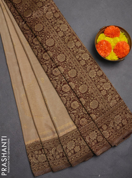 Banarasi semi crepe saree beige and brown with allover thread & zari woven buttas and woven border