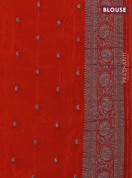 Banarasi semi crepe saree violet and orange with allover thread & zari weaves and woven border