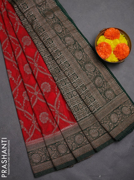 Banarasi semi crepe saree red and bottle green with allover thread & zari weaves and woven border