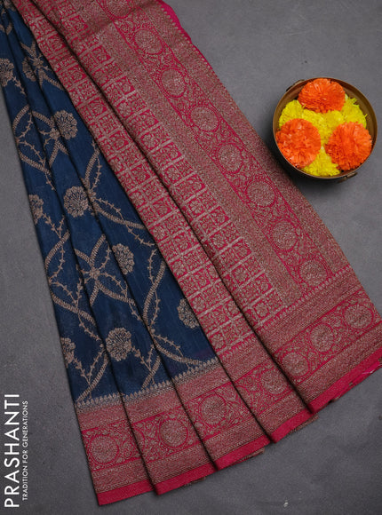 Banarasi semi crepe saree peacock blue and pink with allover thread & zari weaves and woven border