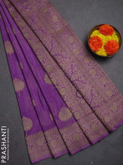 Banarasi semi crepe saree lavender with allover thread & zari woven buttas and woven border
