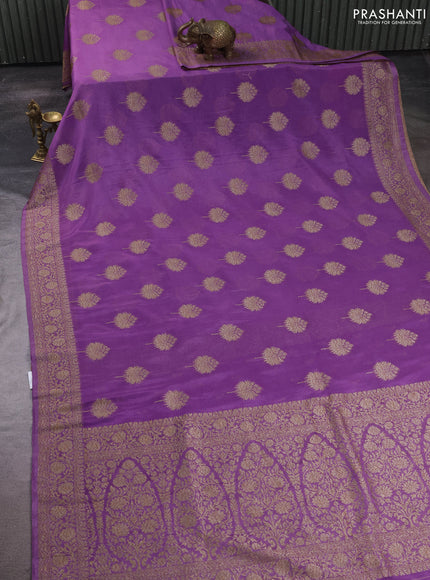 Banarasi semi crepe saree lavender with allover thread & zari woven buttas and woven border