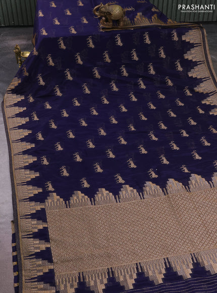 Banarasi semi crepe saree navy blue with allover thread & zari woven buttas and temple woven border