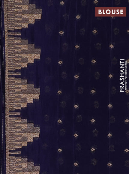 Banarasi semi crepe saree navy blue with allover thread & zari woven buttas and temple woven border
