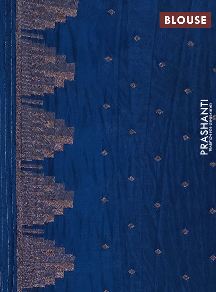 Banarasi semi crepe saree peacock blue shade with allover thread & zari woven buttas and temple woven border