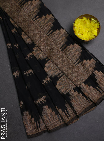 Banarasi semi crepe saree black with allover thread & zari woven buttas and temple woven border