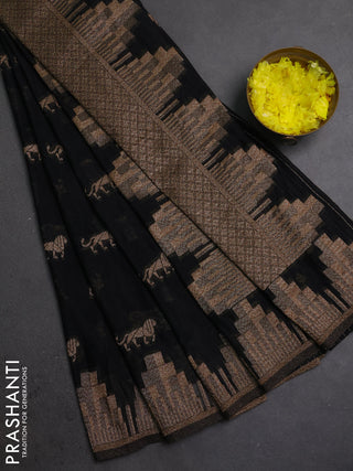 Banarasi semi crepe saree black with allover thread & zari woven buttas and temple woven border
