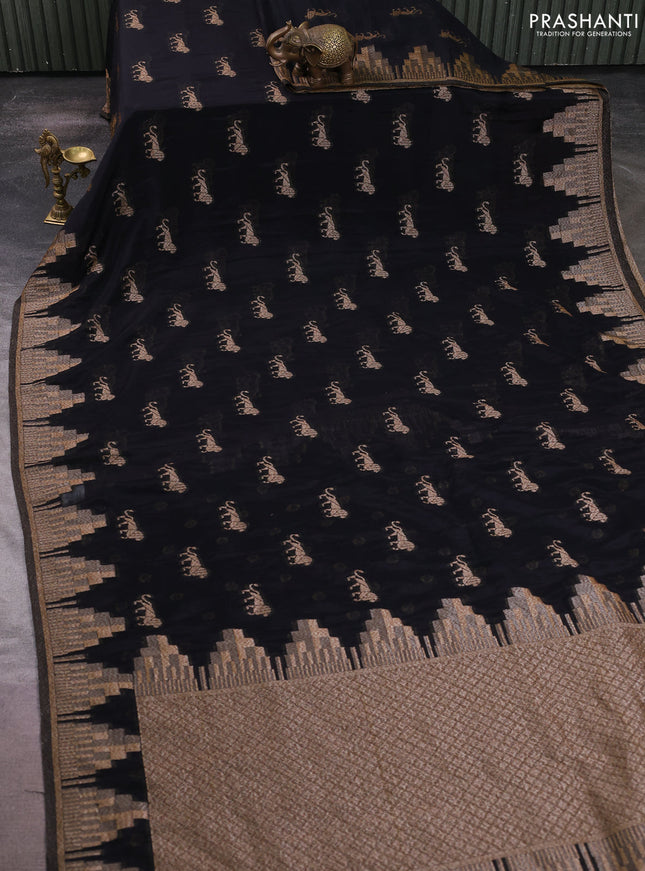 Banarasi semi crepe saree black with allover thread & zari woven buttas and temple woven border