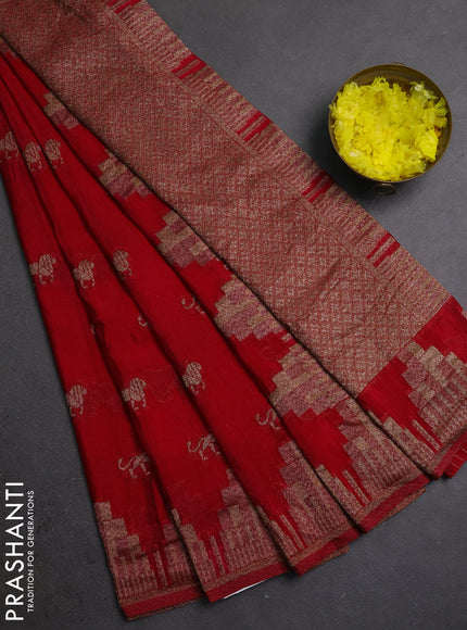 Banarasi semi crepe saree red with allover thread & zari woven buttas and temple woven border