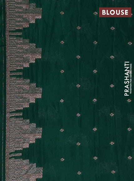 Banarasi semi crepe saree bottle green with allover thread & zari woven buttas and temple woven border