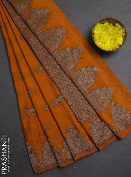 Banarasi semi crepe saree dark mustard with allover thread & zari woven buttas and temple woven border