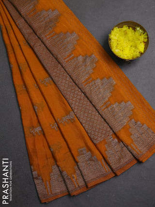 Banarasi semi crepe saree dark mustard with allover thread & zari woven buttas and temple woven border