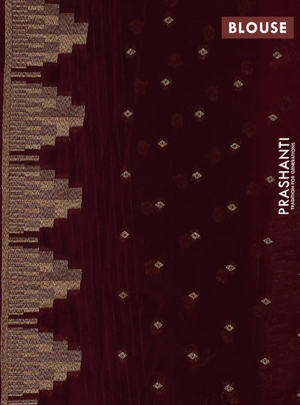 Banarasi semi crepe saree wine shade with allover thread & zari woven buttas and temple woven border