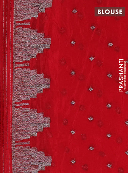 Banarasi semi crepe saree red with allover thread & zari woven buttas and temple woven border