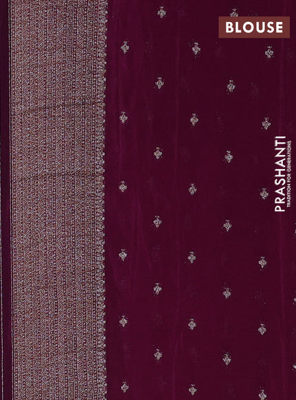 Banarasi semi crepe saree peacock blue and deep wine with allover thread & zari weaves and woven border
