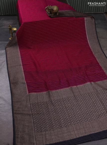 Banarasi semi crepe saree pink and navy blue with allover thread & zari weaves and woven border