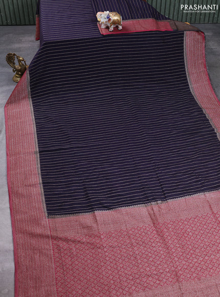 Banarasi semi crepe saree navy blue and wine shade with allover thread & zari weaves and woven border