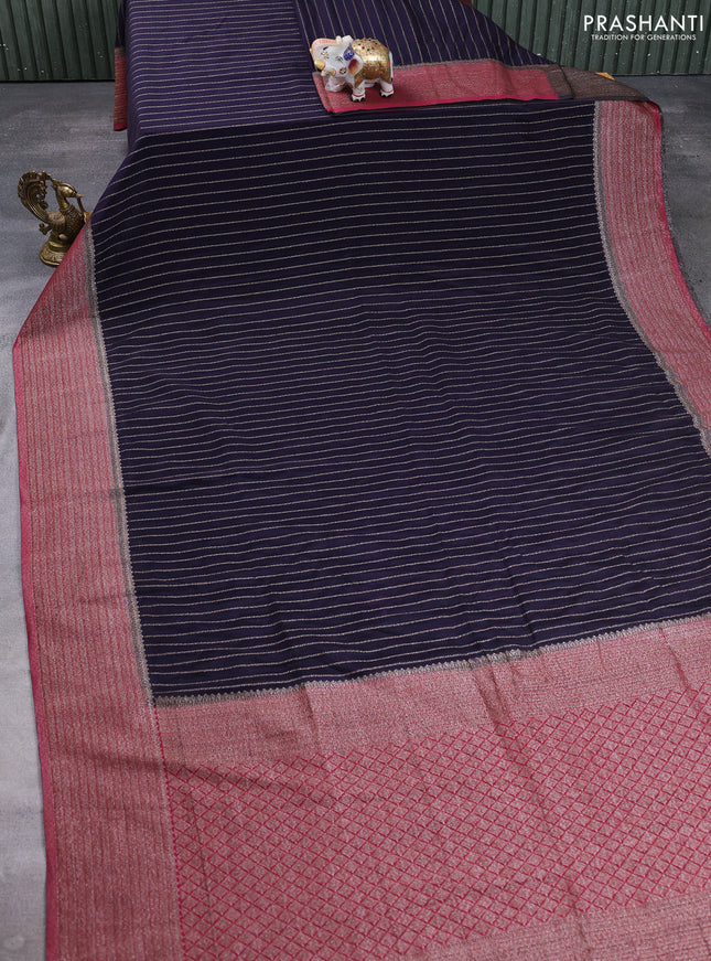 Banarasi semi crepe saree navy blue and wine shade with allover thread & zari weaves and woven border