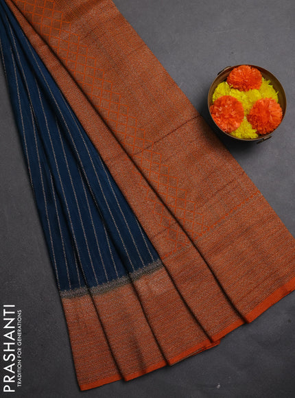 Banarasi semi crepe saree peacock blue and rust shade with allover thread & zari weaves and woven border